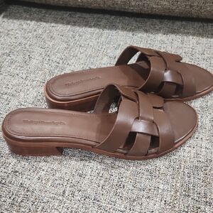 Vintage Foundry Brand Brown Leather Slide Sandals